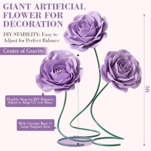 3 Pcs 5ft Large Rose Flowers Giant Artificial Purple Rose in Purple, alternate view 2