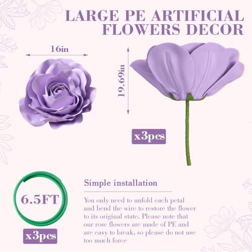 3 Pcs 5ft Large Rose Flowers Giant Artificial Purple Rose in Purple, alternate view 3