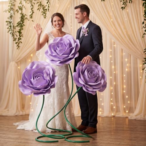 3 Pcs 5ft Large Rose Flowers Giant Artificial Purple Rose in Purple, alternate view 5