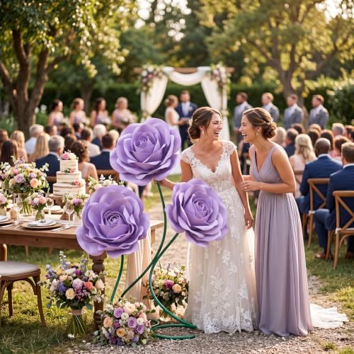 3 Pcs 5ft Large Rose Flowers Giant Artificial Purple Rose in Purple, alternate view 6