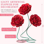 3 Pcs 5ft Large Rose Flowers Giant Artificial Red Rose in Red, alternate view 3