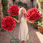 3 Pcs 5ft Large Rose Flowers Giant Artificial Red Rose in Red, alternate view 4