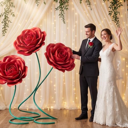 3 Pcs 5ft Large Rose Flowers Giant Artificial Red Rose in Red, alternate view 5