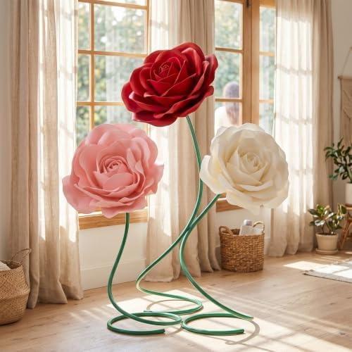 3 Pcs 5ft Large Rose Flowers Multicolor Giant Artificial Rose in Pink, red, white, alternate view 5