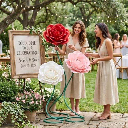 3 Pcs 5ft Large Rose Flowers Multicolor Giant Artificial Rose in Pink, red, white, alternate view 6