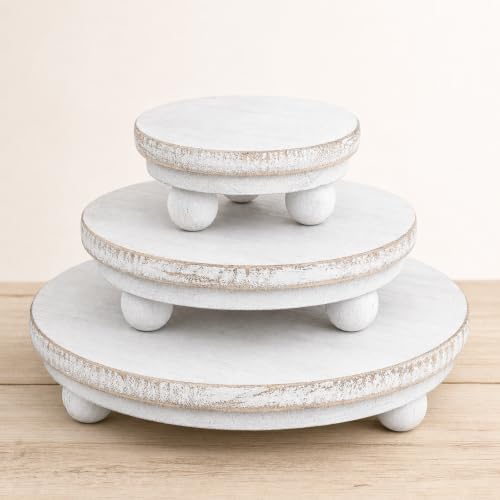 3 Pcs 8/6/4 Inch Mini Wooden Risers for Decor, Washed White in 5/4/3 Inch in Washed White