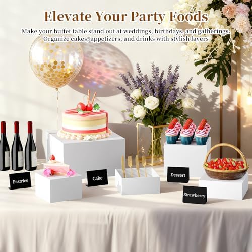 3 PCS 8" 7" 6" White Buffet Risers with Mini Sign and Makers, Large Food Risers for Buffet Table, Display Shelf, alternate