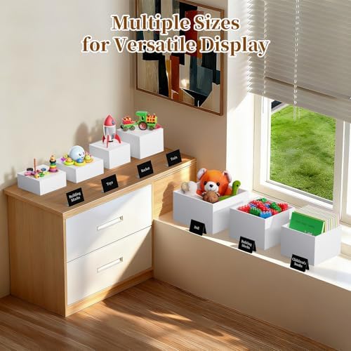 3 PCS 8" 7" 6" White Buffet Risers with Mini Sign and Makers, Large Food Risers for Buffet Table, Display Shelf, alternate