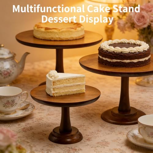 3 Pcs Acacia Wood Cake Stand Set, 12 Inch Round Wooden Wedding Cake Stand for Festive Dessert Display, Cake, alternate view 6