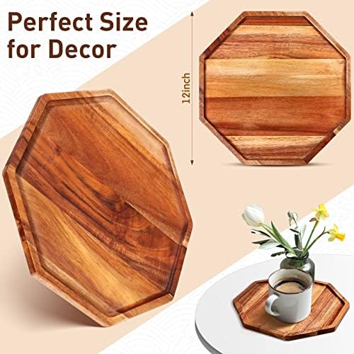 3 Pcs Acacia Wood Serving Tray Octagon Platter,12", 10", 8" in 12", 10", 8" in as picture shown, alternate view 3