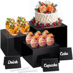 3 Pcs Acrylic Buffet Risers with Price Signs and Markers, Black in Black