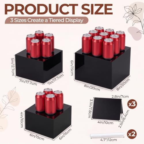 3 Pcs Acrylic Buffet Risers with Price Signs and Markers, Black in Black, alternate view 2