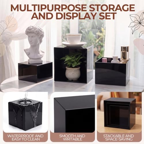 3 Pcs Acrylic Buffet Risers with Price Signs and Markers, Black in Black, alternate view 3