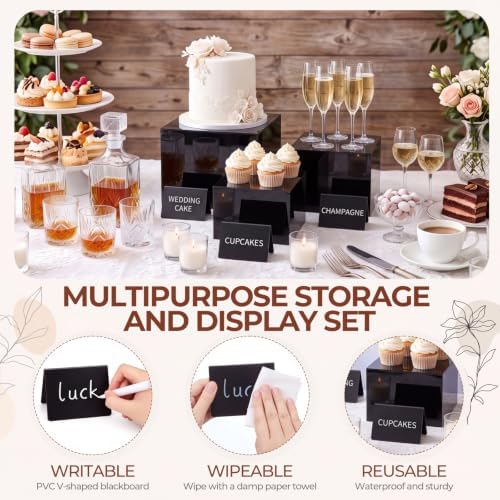 3 Pcs Acrylic Buffet Risers with Price Signs and Markers, Black in Black, alternate view 4
