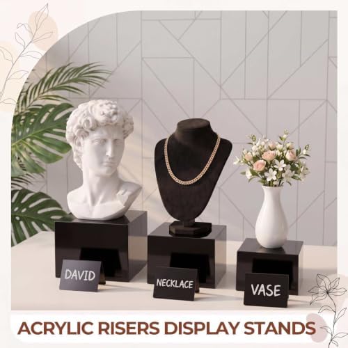 3 Pcs Acrylic Buffet Risers with Price Signs and Markers, Black in Black, alternate view 5