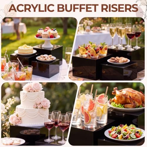 3 Pcs Acrylic Buffet Risers with Price Signs and Markers, Black in Black, alternate view 6
