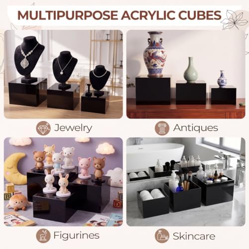 3 Pcs Acrylic Buffet Risers with Price Signs and Markers, Black in Black, alternate view 7