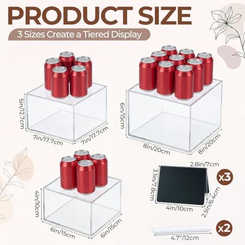 3 Pcs Acrylic Buffet Risers with Price Signs and Markers, Clear in Clear, alternate view 2