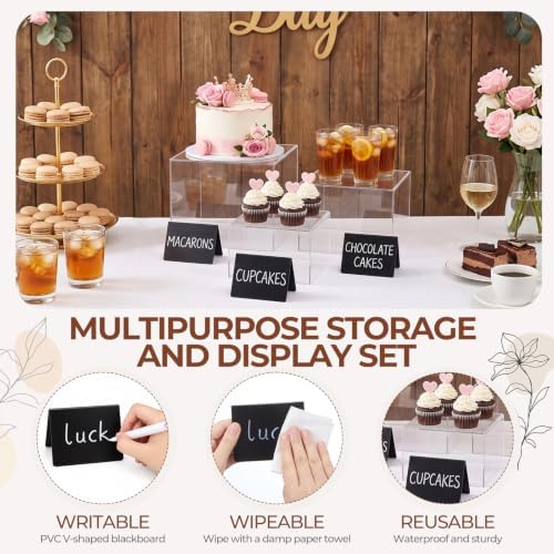 3 Pcs Acrylic Buffet Risers with Price Signs and Markers, Clear in Clear, alternate view 4