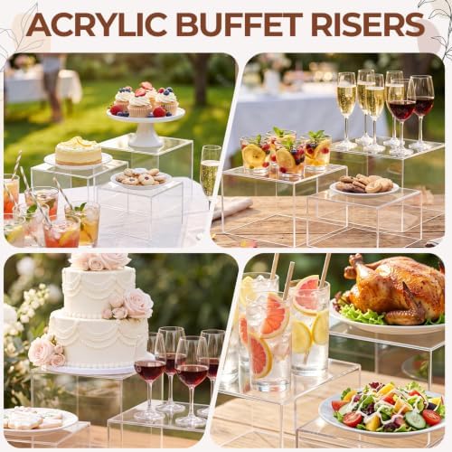 3 Pcs Acrylic Buffet Risers with Price Signs and Markers, Clear in Clear, alternate view 5