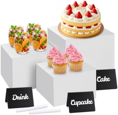 3 Pcs Acrylic Buffet Risers with Price Signs and Markers, White in White
