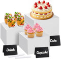 3 Pcs Acrylic Buffet Risers with Price Signs and Markers, White in White