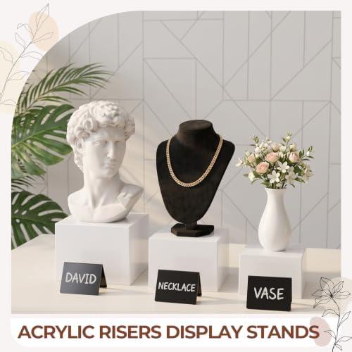 3 Pcs Acrylic Buffet Risers with Price Signs and Markers, White in White, alternate view 2