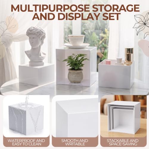 3 Pcs Acrylic Buffet Risers with Price Signs and Markers, White in White, alternate view 4