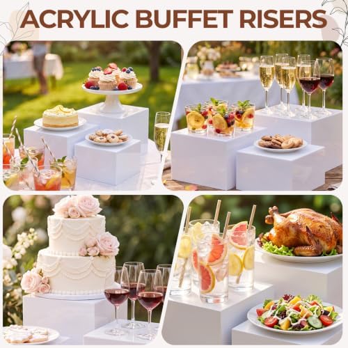 3 Pcs Acrylic Buffet Risers with Price Signs and Markers, White in White, alternate view 6