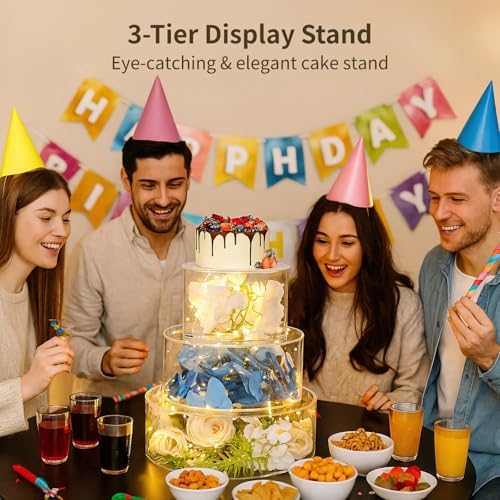3 PCS Acrylic Cake Stand, 6/8/10 Inch Clear Cake Stand Fillable Cake Riser Round 3 Tier Case Box for Birthday, alternate view