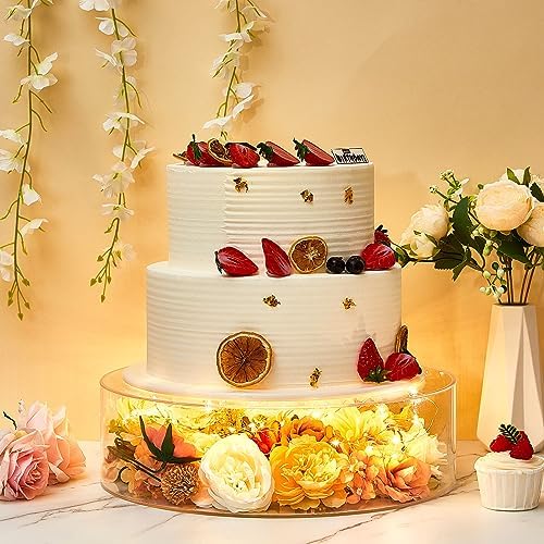3 Pcs Acrylic Cake Stand with LED Lights 10'', 12'', 14'' Clear Fillable Cake Riser Round 3 Tier Case Box for, alternate view