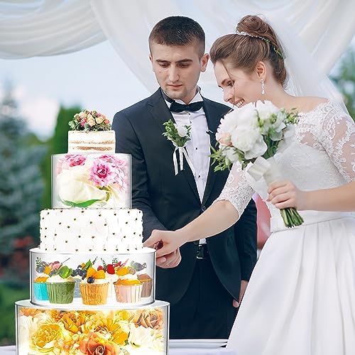 3 Pcs Acrylic Cake Stand with LED Lights 10'', 12'', 14'' Clear Fillable Cake Riser Round 3 Tier Case Box for, alternate view