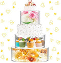 3 Pcs Acrylic Cake Stand with LED Lights 12‘’, 14‘’, 16‘’ Clear Fillable Cake Riser Round 3 Tier Case Box for