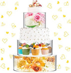3 Pcs Acrylic Cake Stand with LED Lights 12‘’, 14‘’, 16‘’ Clear Fillable Cake Riser Round 3 Tier Case Box for