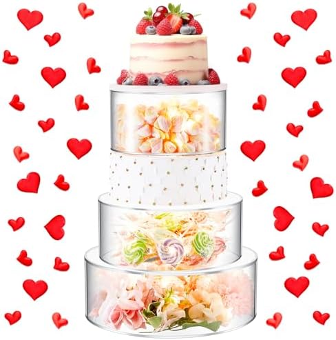 3 Pcs Acrylic Cake Stand with LED Lights 7‘’, 9‘’, 11‘’ Clear Fillable Cake Riser Round 3 Tier Case Box for