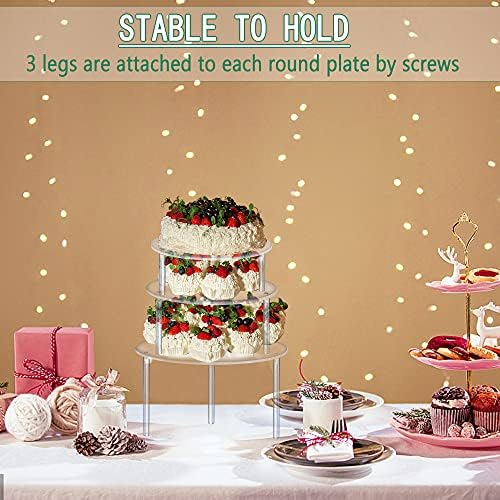 3 Pcs Acrylic Cake Stands, Reusable Round Cupcake Holder for Dessert Cake Pizza, Display Stand Party Serving, alternate view