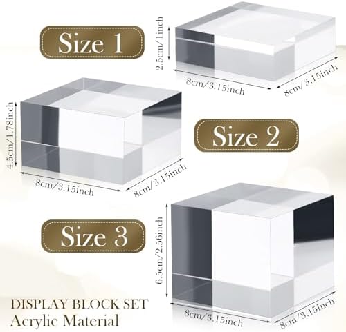 3 Pcs Acrylic Risers Stand Display Block Decor Riser 3 Size, Square in clear, alternate view 2