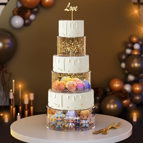 3 Pcs Acrylic Round Cake Stand with Lid, Clear Fillable Cake Tier in Transparent