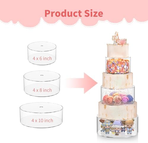 3 Pcs Acrylic Round Cake Stand with Lid, Clear Fillable Cake Tier in Transparent, alternate view 2
