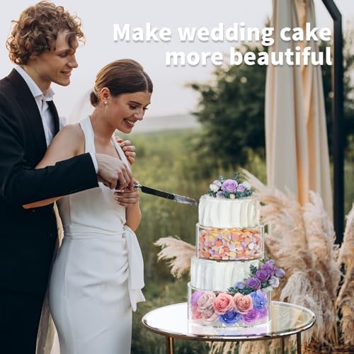 3 Pcs Acrylic Round Cake Stand with Lid, Clear Fillable Cake Tier in Transparent, alternate view 4