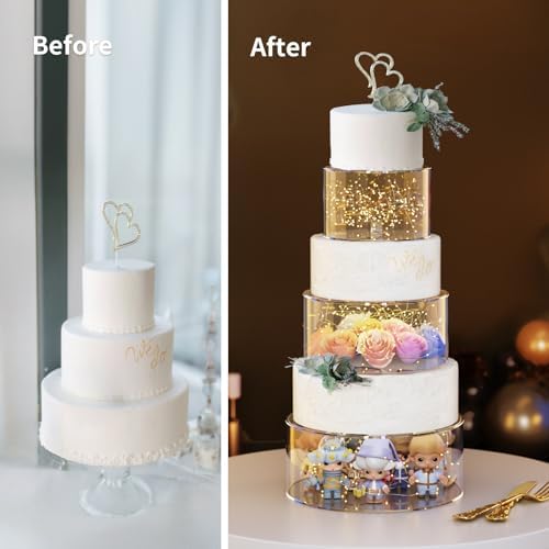 3 Pcs Acrylic Round Cake Stand with Lid, Clear Fillable Cake Tier in Transparent, alternate view 5