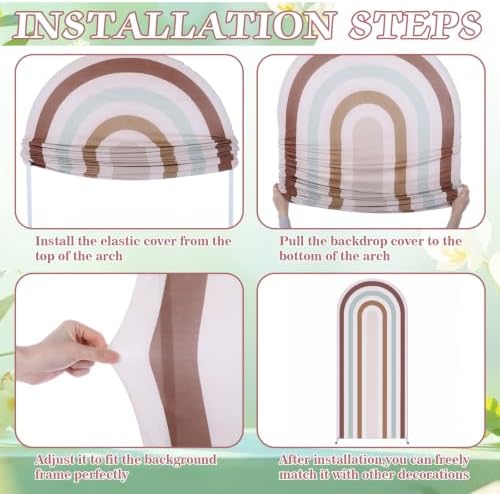 3 Pcs Arch Backdrop Cover Fabric, Brown Green,7.2ft + 6.6ft + 6 Ft, alternate view 4