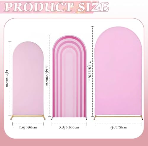 3 Pcs Arch Backdrop Cover Fabric, Pink,7.2ft + 6.6ft + 6 Ft in Pink, alternate view 2