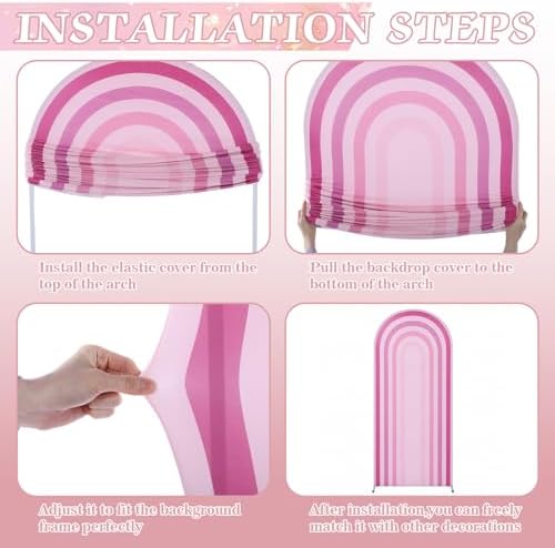 3 Pcs Arch Backdrop Cover Fabric, Pink,7.2ft + 6.6ft + 6 Ft in Pink, alternate view 3