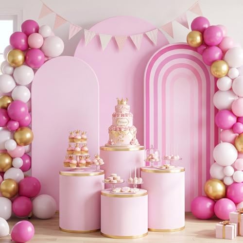 3 Pcs Arch Backdrop Cover Fabric, Pink,7.2ft + 6.6ft + 6 Ft in Pink, alternate view 5