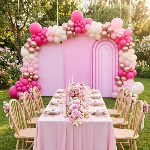 3 Pcs Arch Backdrop Cover Fabric, Pink,7.2ft + 6.6ft + 6 Ft in Pink, alternate view 6