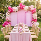 3 Pcs Arch Backdrop Cover Fabric, Pink,7.2ft + 6.6ft + 6 Ft in Pink, alternate view 6