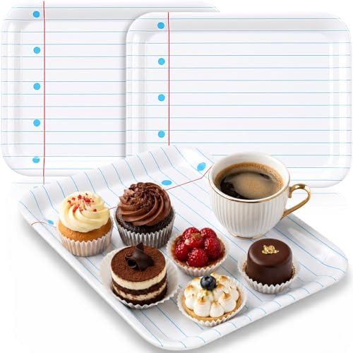 3 Pcs Back to School Serving Trays 13 x 10 Inch Notebook Line Melamine Platters Reusable Rectangular Serving