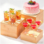 3 Pcs Bamboo Buffet Risers and Stands for Food, 6''-8'' in Bamboo