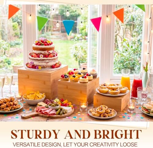 3 Pcs Bamboo Buffet Risers and Stands for Food, 6''-8'' in Bamboo, alternate view 2